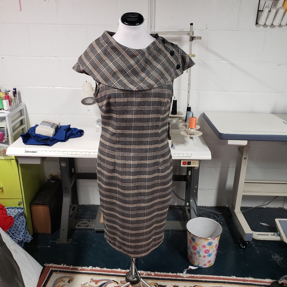 Voodoo Vixen Wiggle Dress Grey Plaid
